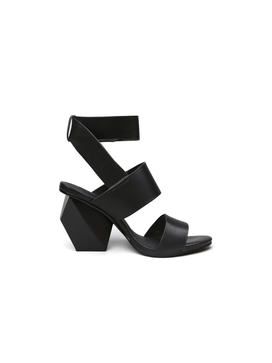 JadyRose | REEMA Block Heel Sawdust Leather Gladiator - Black