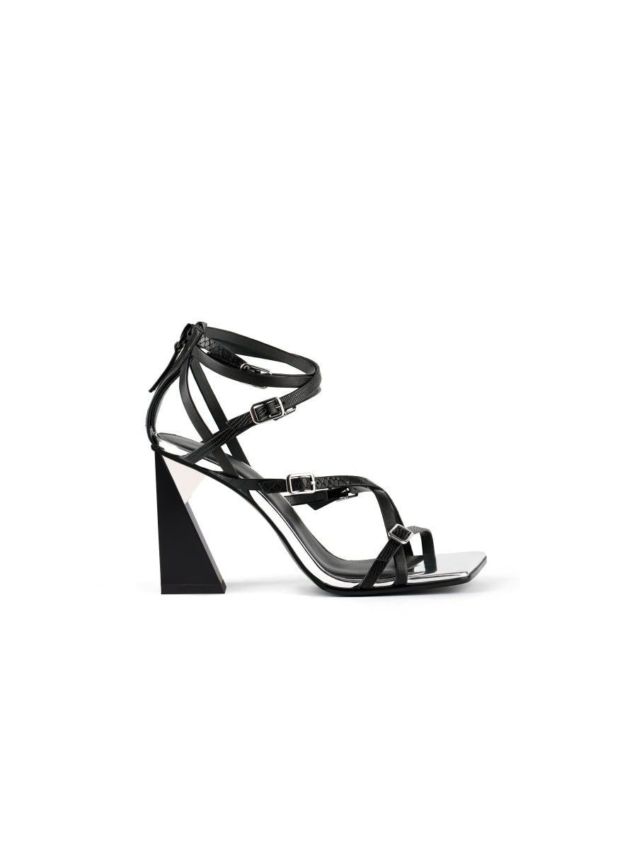 JadyRose | CHARLI Black Cross Straps Leather Heel