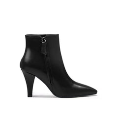 JADY ROSE | SIMPLE LEATHER STILETTO BOOTIE - BLACK