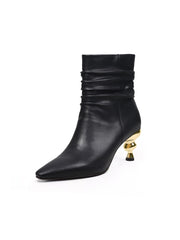 JadyRose | Slouchy Gold Kettle Heeled Black Ankle Boot