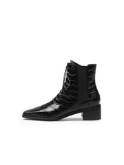 JadyRose | Croc-Embossed Lace-Up Black Chelsea Boot