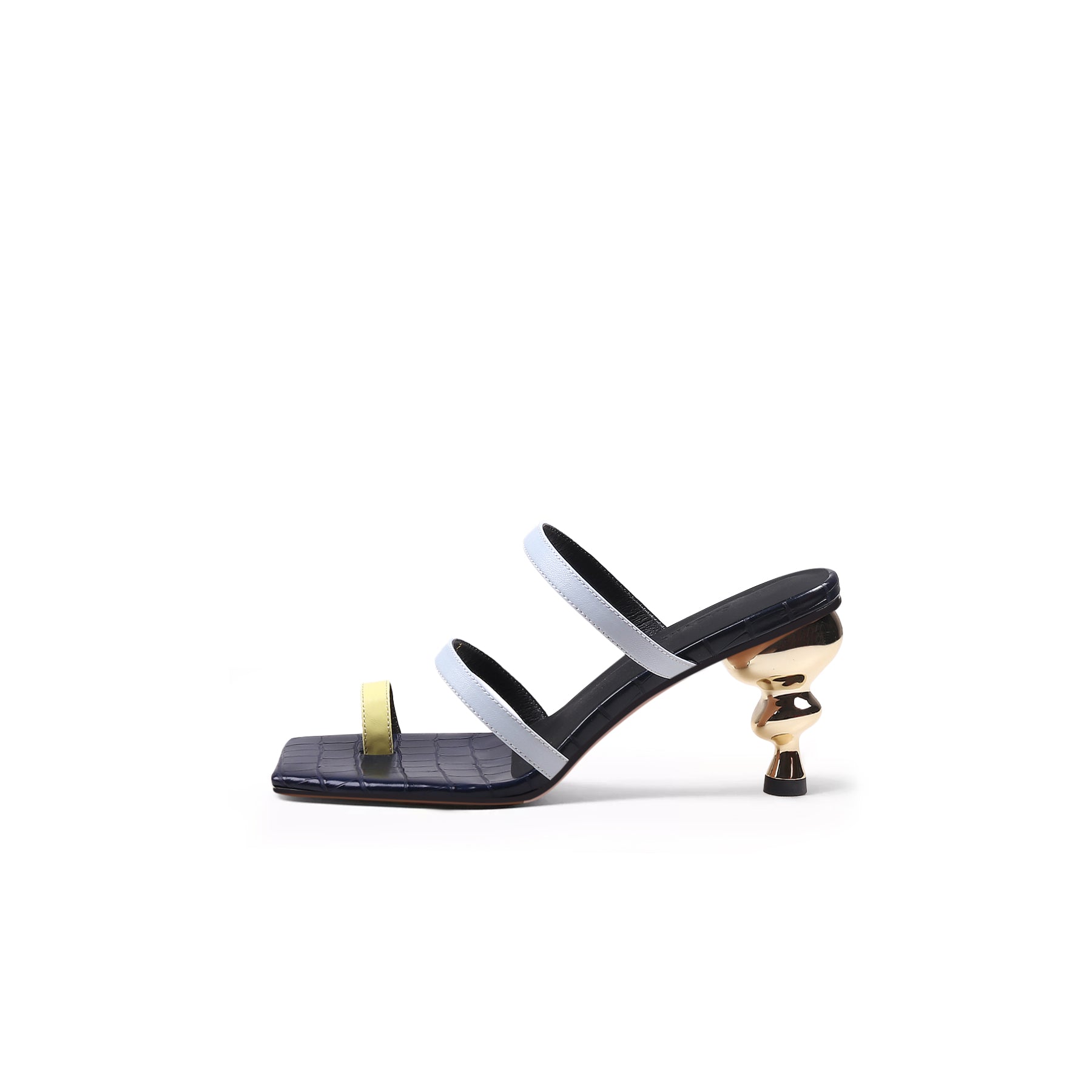 JADY ROSE | TOE-STRAP METALLIC HEEL LEATHER SANDAL - BLACK