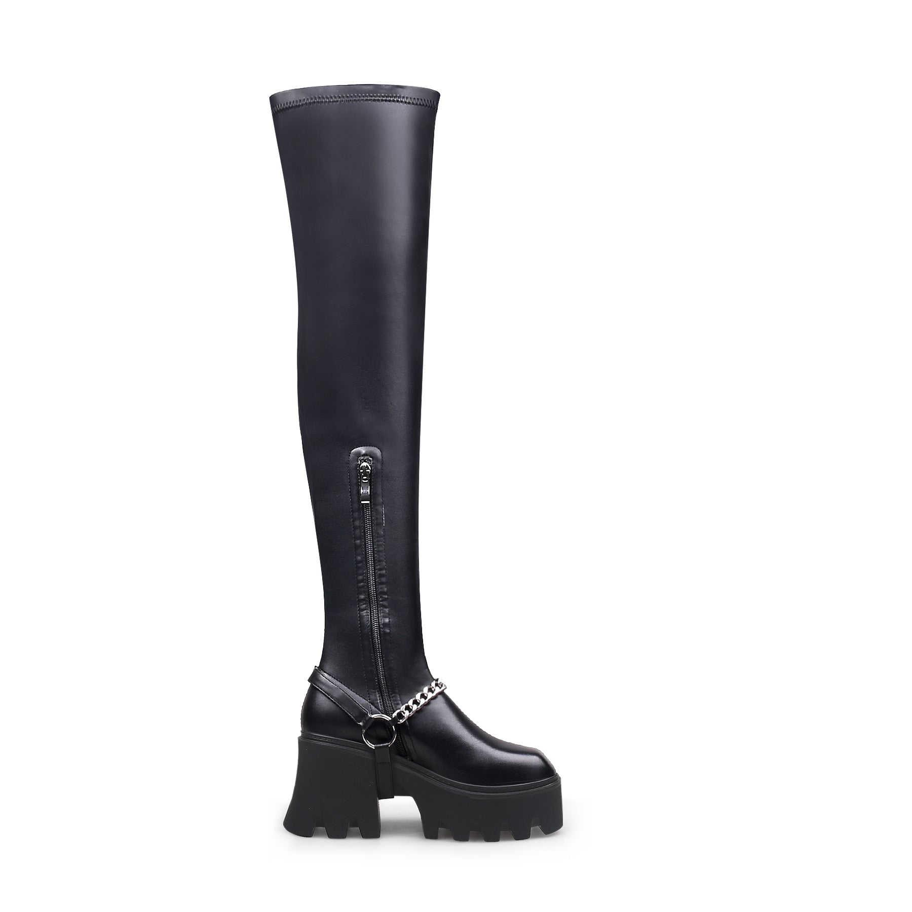 JADYROSE | BLACK LEATHER CHAIN STRAP OVER KNEE  BOOT