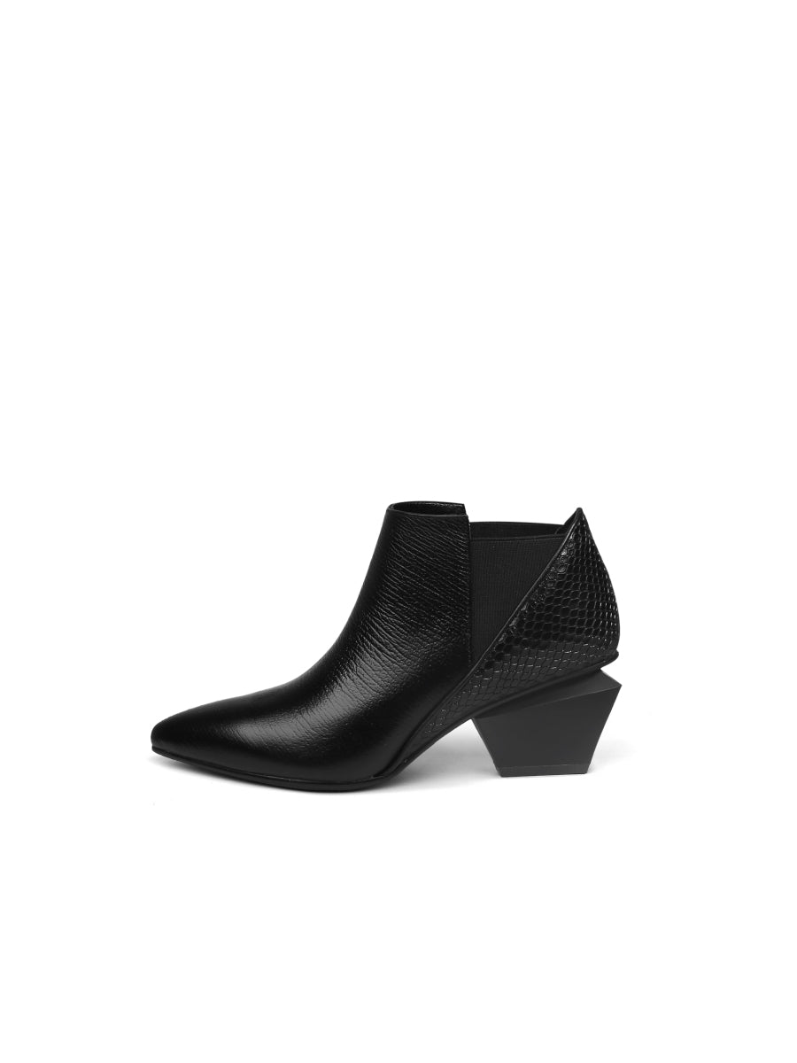 JadyRose | Geometry-Heel Textile Contrast Black Leather Ankle  Boots