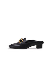 JadyRose | Genuine Leather Golden Lock Chain Mules Sandals - Black