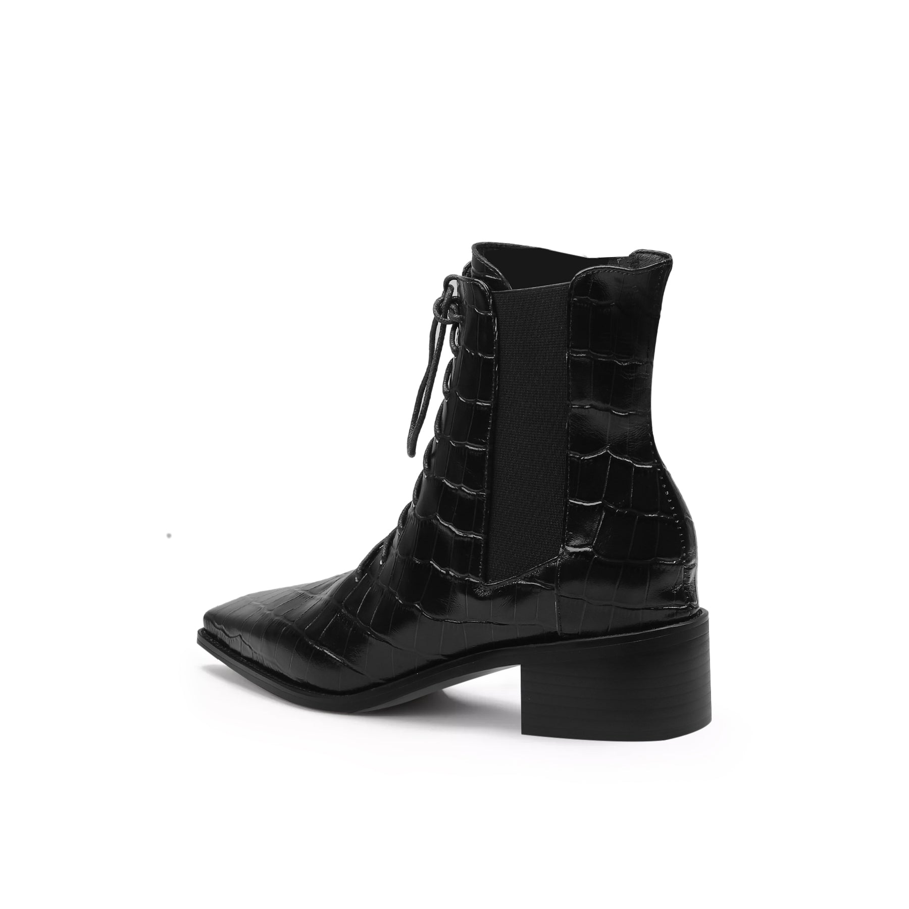 JADY ROSE | CROC-EMBOSSED LEATHER BOOT - BLACK