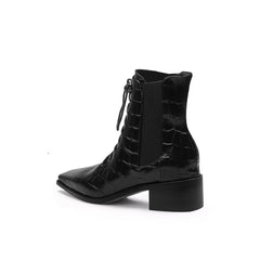 JADY ROSE | CROC-EMBOSSED LEATHER BOOT - BLACK