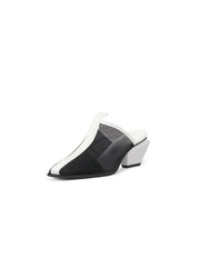 JadyRose | Geometry Block Point Toe Mid Heel Mules - Black