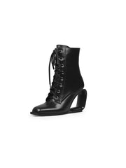 JadyRose | Elevator Wedge-Heel Shoelace Back Leather Boot