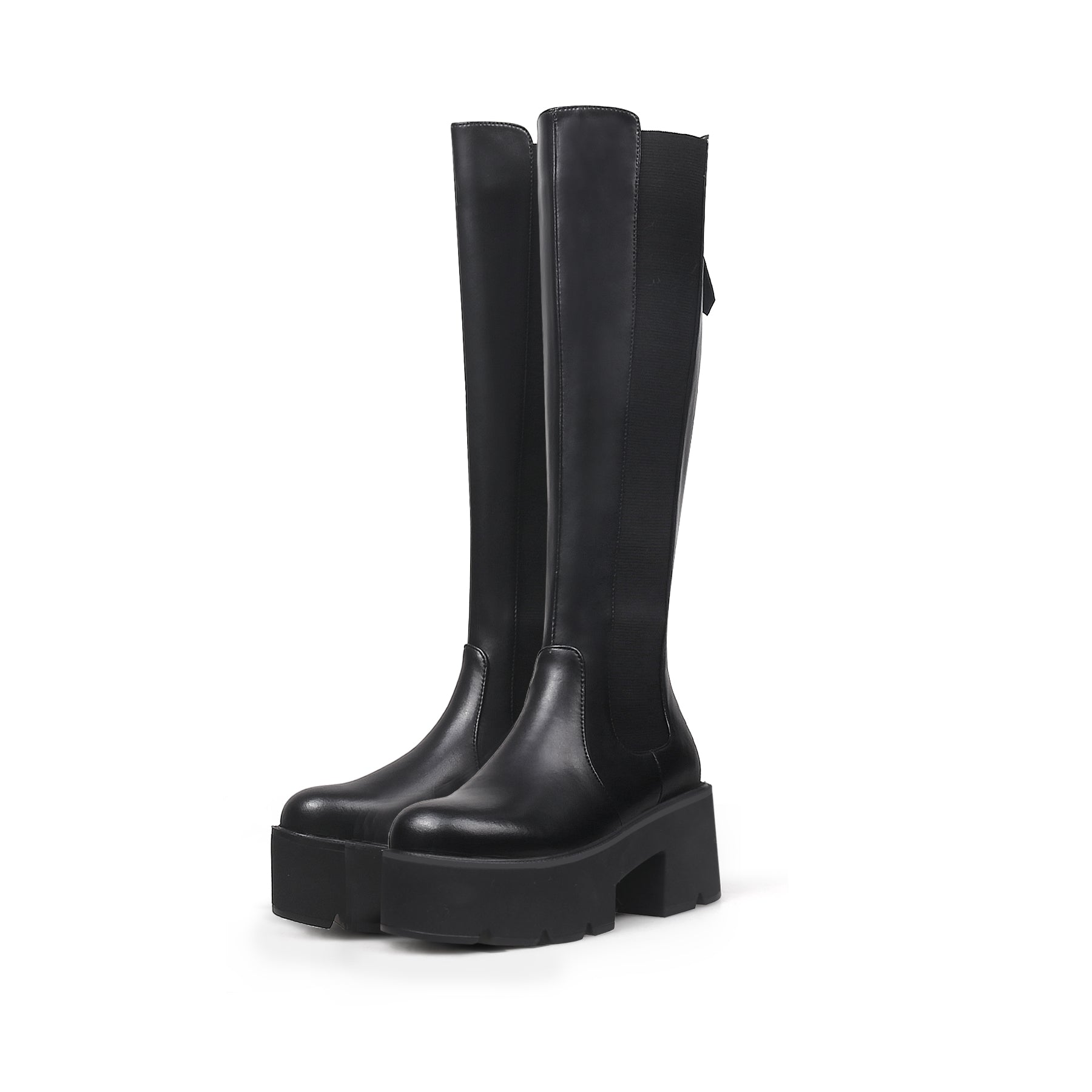 JADY ROSE | LUG SOLE KNEE HIGH LEATHER BOOT - BLACK