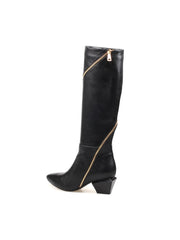 JadyRose | Black Round Side-Zip Knee-Hight Boot