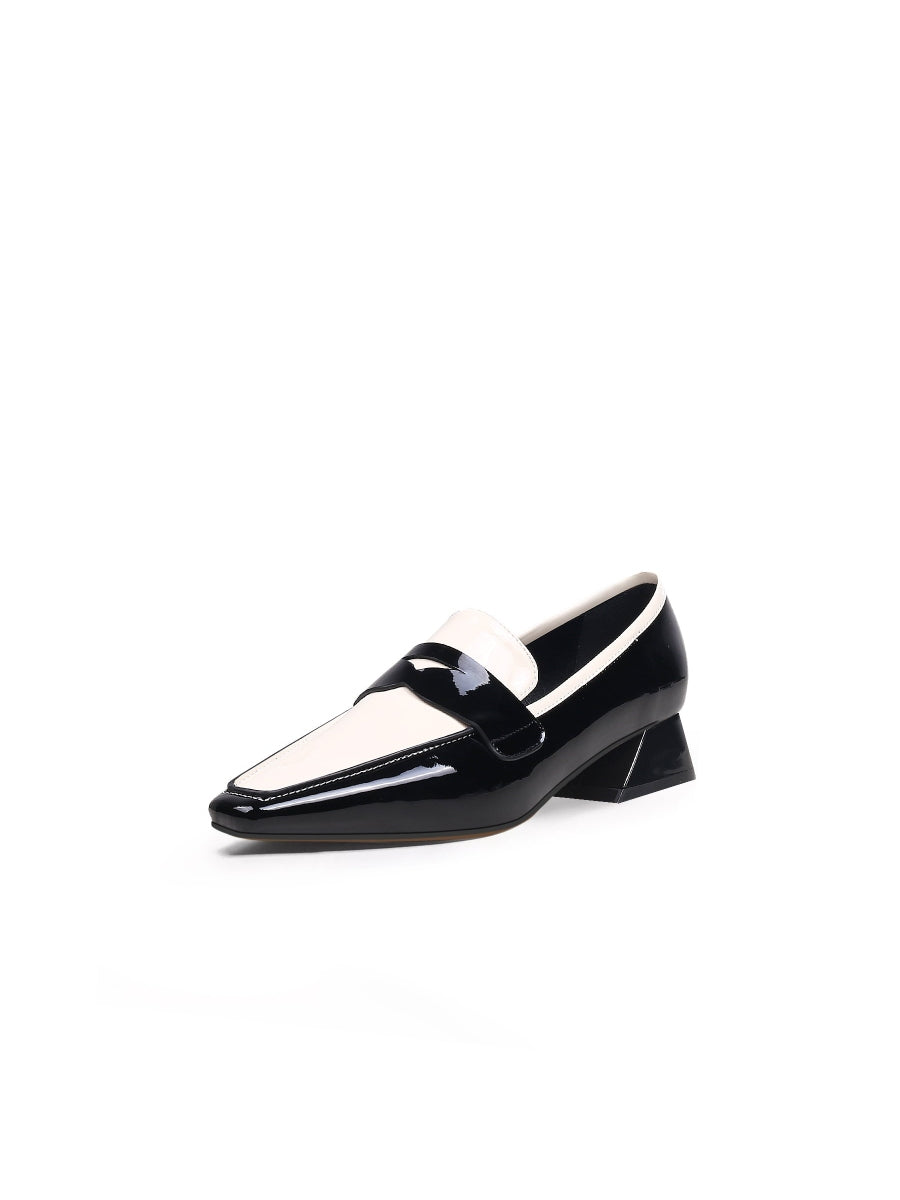 JadyRose | Genuine Leather Block Color Elegant Princess Kate Loafers - Black