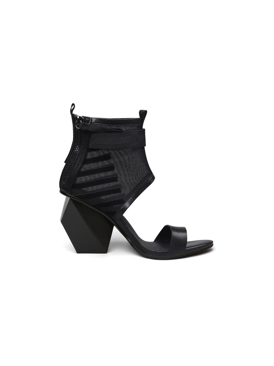 JadyRose | NOTEPAD Mesh Upper Leather Heel Sandals - Black