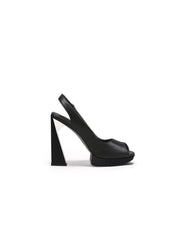 JadyRose | Peep-Toe Black Leather Classic Slingback