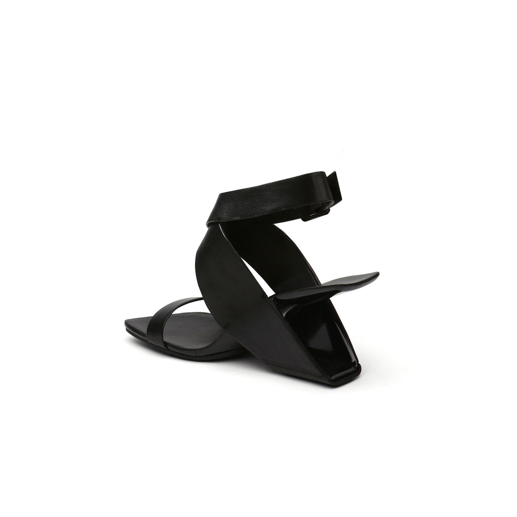 JadyRose | Twist Strap Open-Heel Leather Slide Sandal - Black