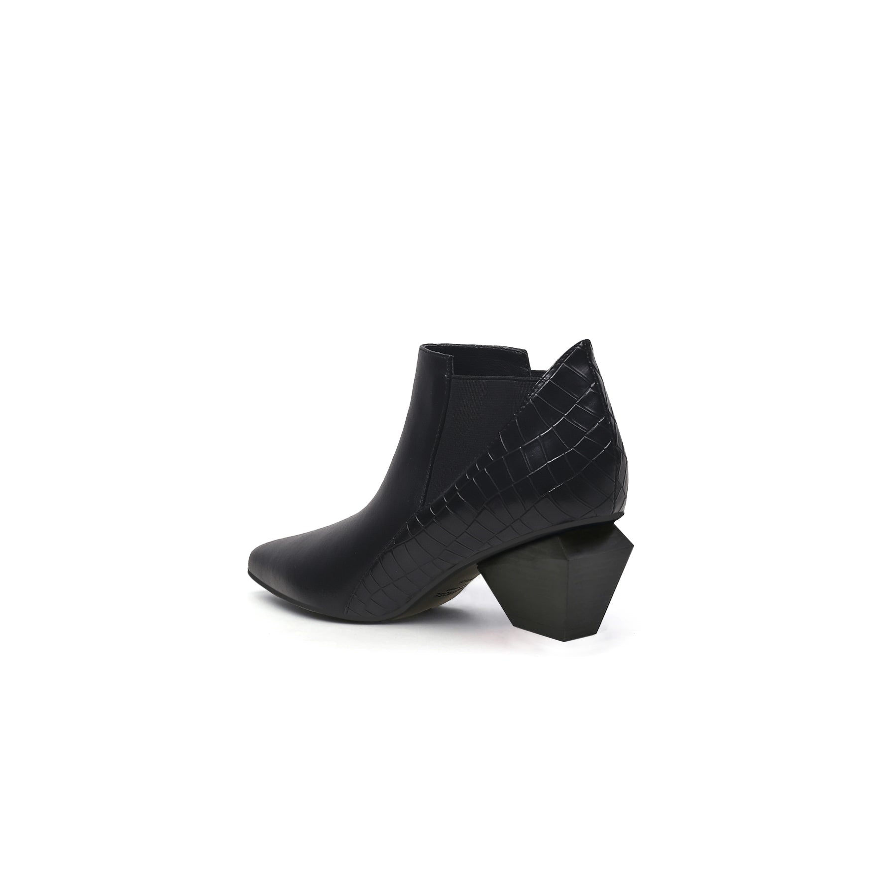 JADY ROSE | GEOMETRY-HEEL LEATHER ANKLE BOOT BLACK