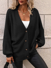 BUTTON UP OVERSIZED KNIT CARDIGAN - BLACK