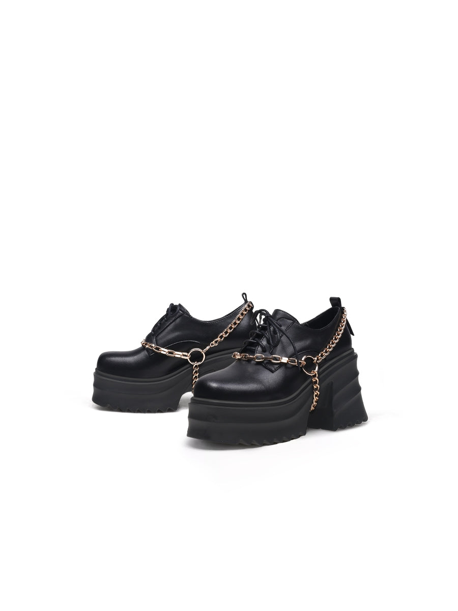 JadyRose | Black Leather Chain Over Chunky Heel Oxford