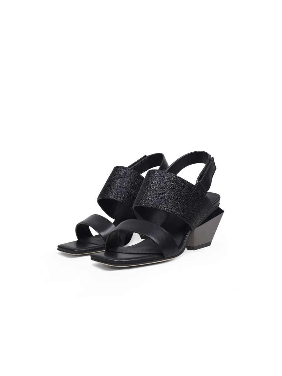 JadyRose | CASEY Geometry Heels Leather Black Slingback Sandals