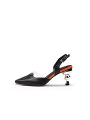 JadyRose | Spiral Kitten Heel  Leather Slingback Black