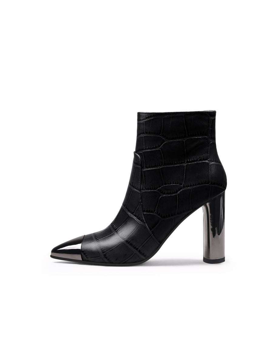 JadyRose | Black Amalee Croc-Embossed Leather Bootie