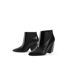 JADY ROSE | GEOMETRY BLOCK HEEL LEATHER BOOTIE BLACK