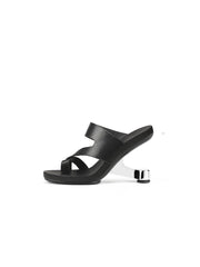 JadyRose | Black Criss-Cross Toe Elevator Heel Leather Slides