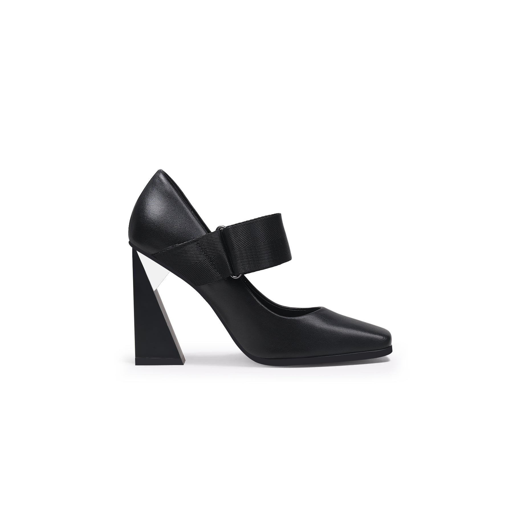 JADYROSE | GEOMETRIC HEEL LEATHER MARY JANE BLACK