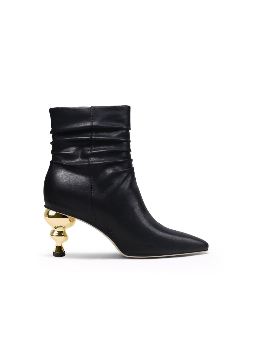 JadyRose | Slouchy Gold Kettle Heeled Black Ankle Boot