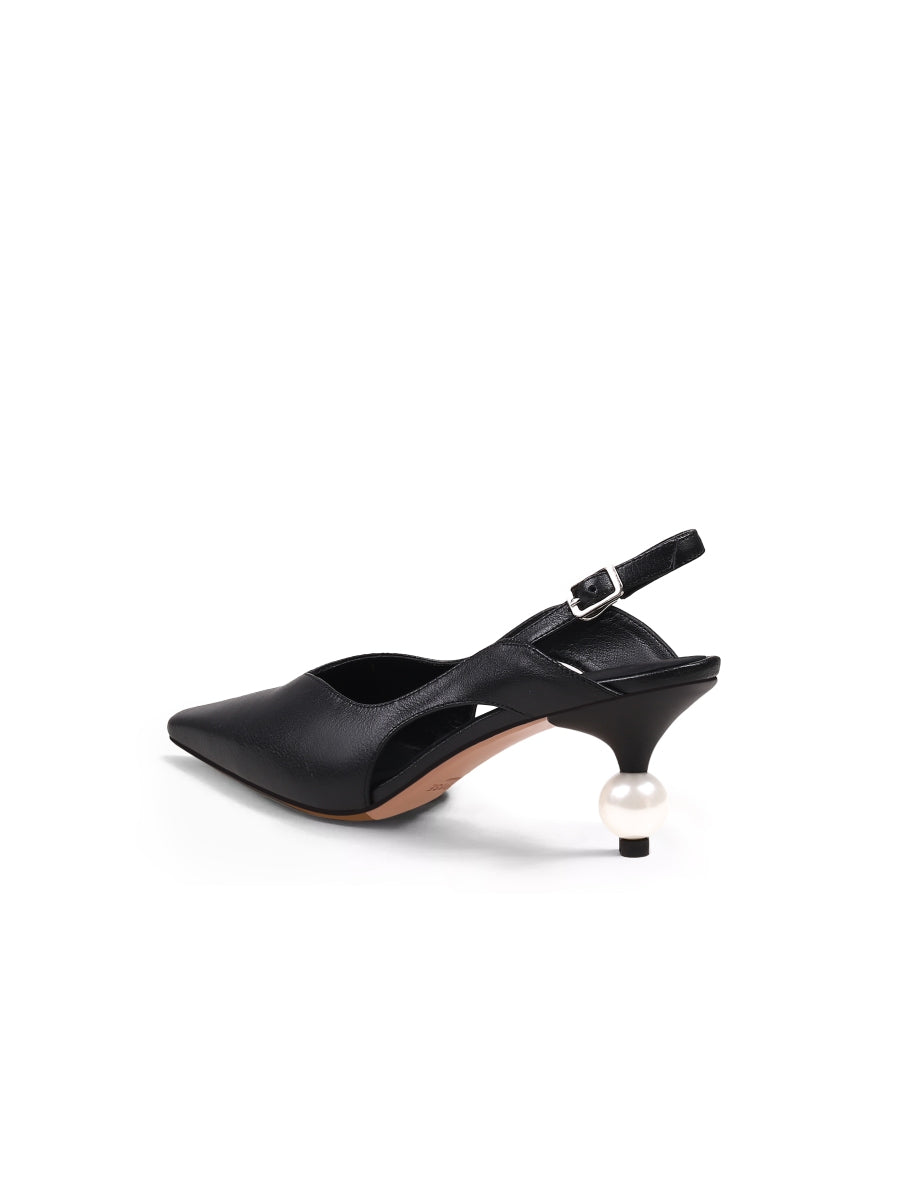 JadyRose | Pearl Kitten Heel Leather Slingback Black