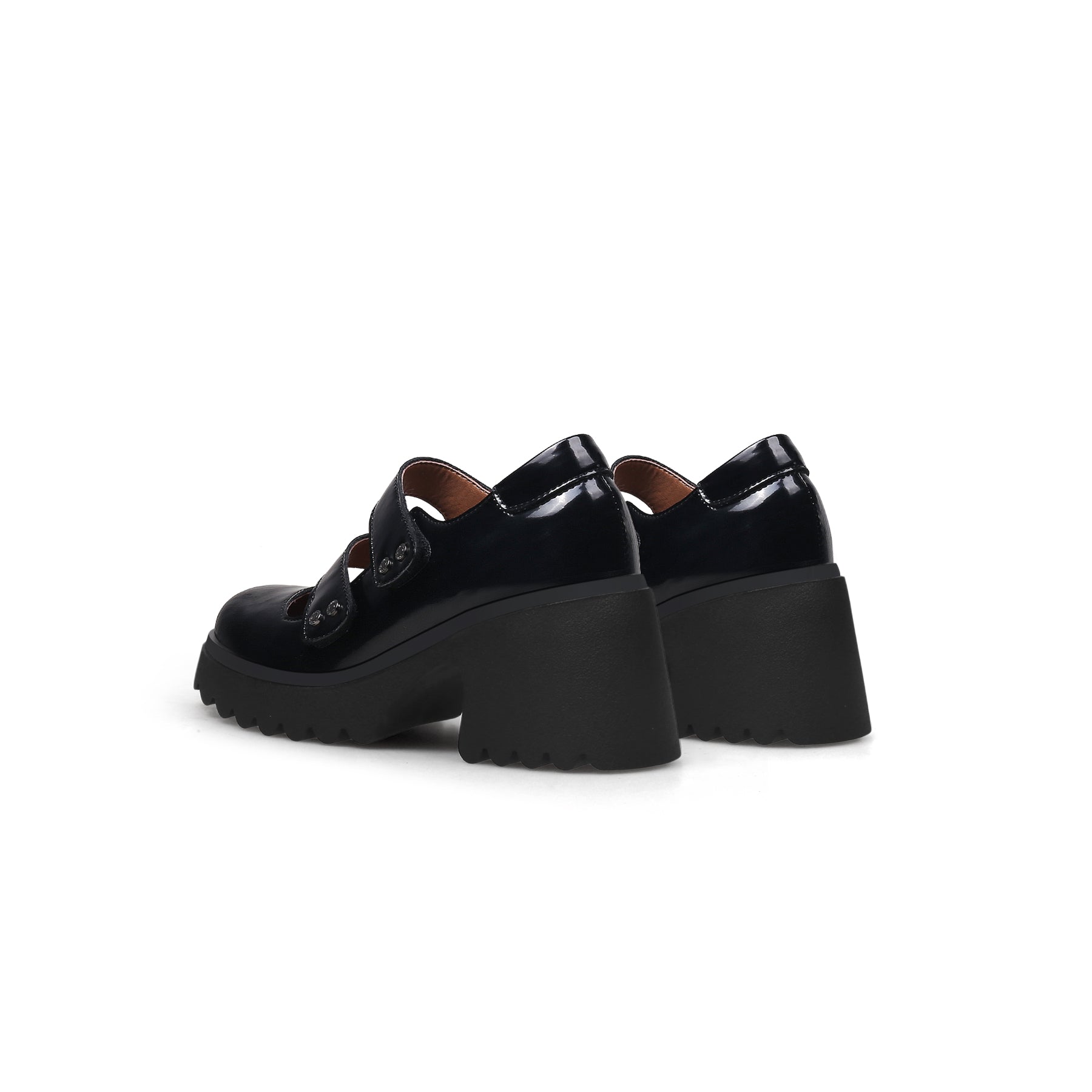 JADYROSE | DOUBLE STRAPS PLATFORM LEATHER LOAFER BLACK