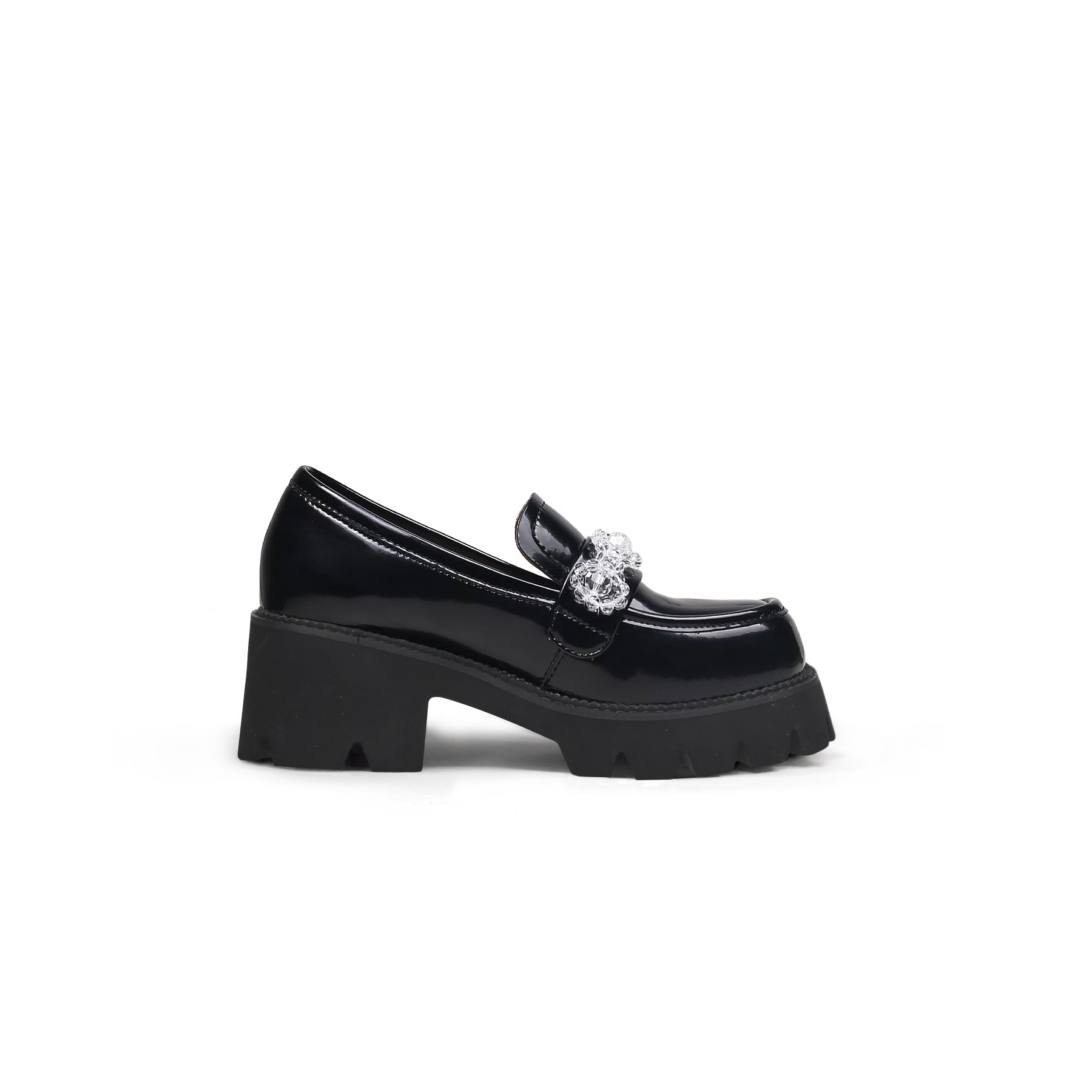 JADYROSE | CRYSTAL DECO GLOSSY LEATHER LOAFER BLACK