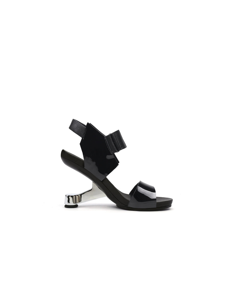 JADYROSE | TASH BLACK LEATHER ELEVATOR HEEL SANDAL