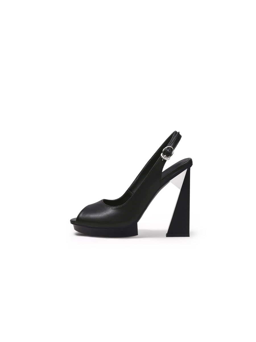 JadyRose | Peep-Toe Black Leather Classic Slingback