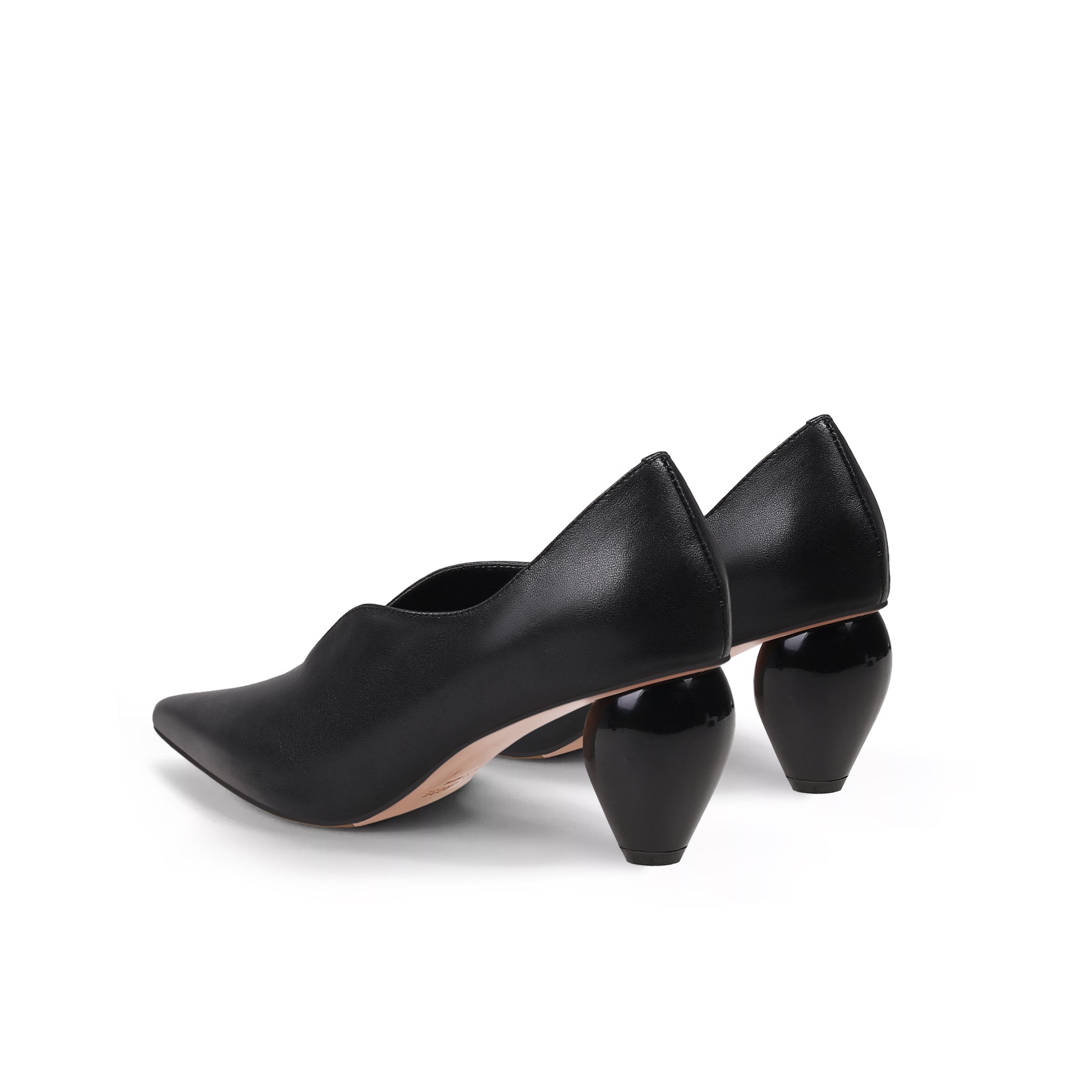 JadyRose | Genuine Leather Scalloped Edges-Curve Shaped Pump - Black