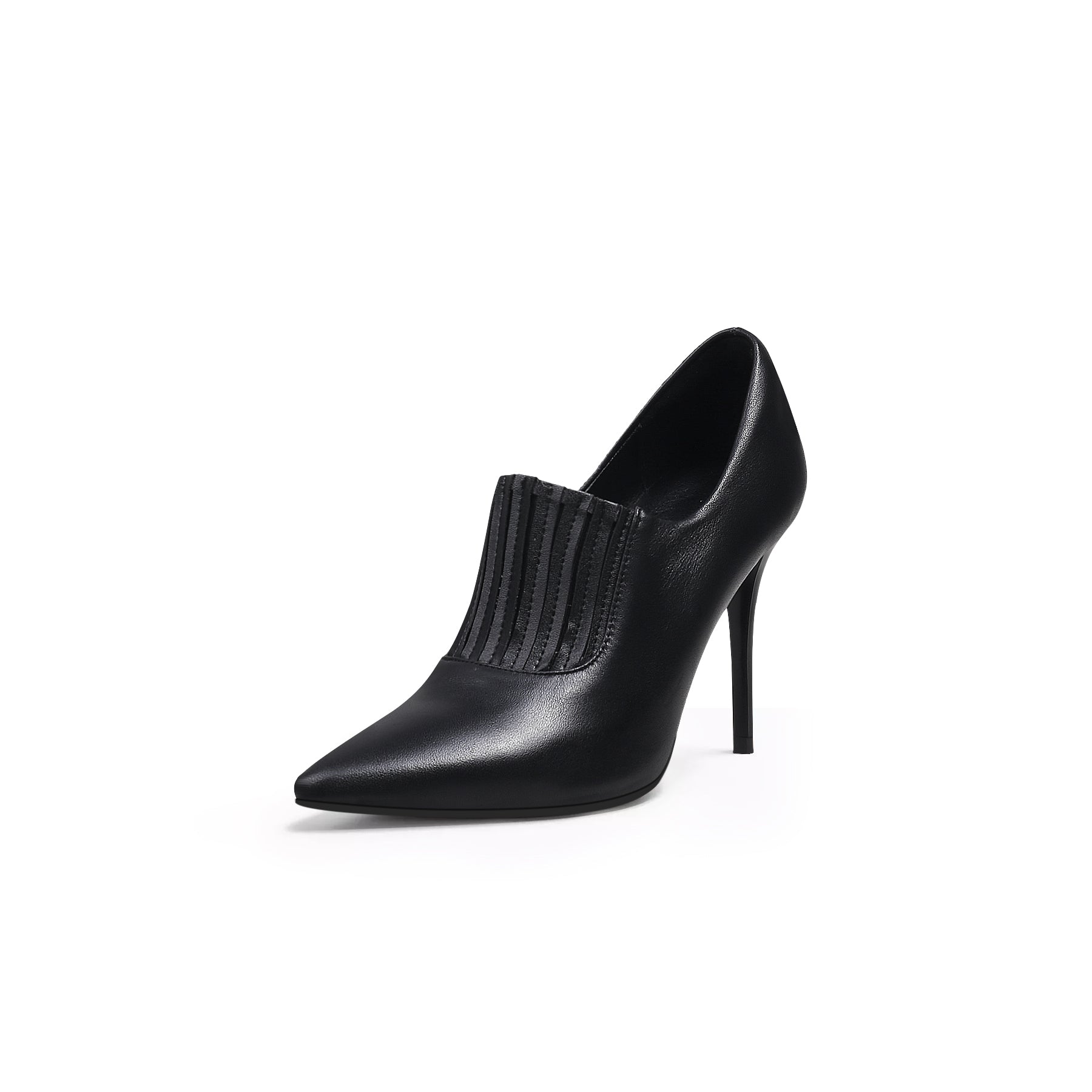 JADY ROSE | LEATHER STILETTO HEEL PUMP - BLACK