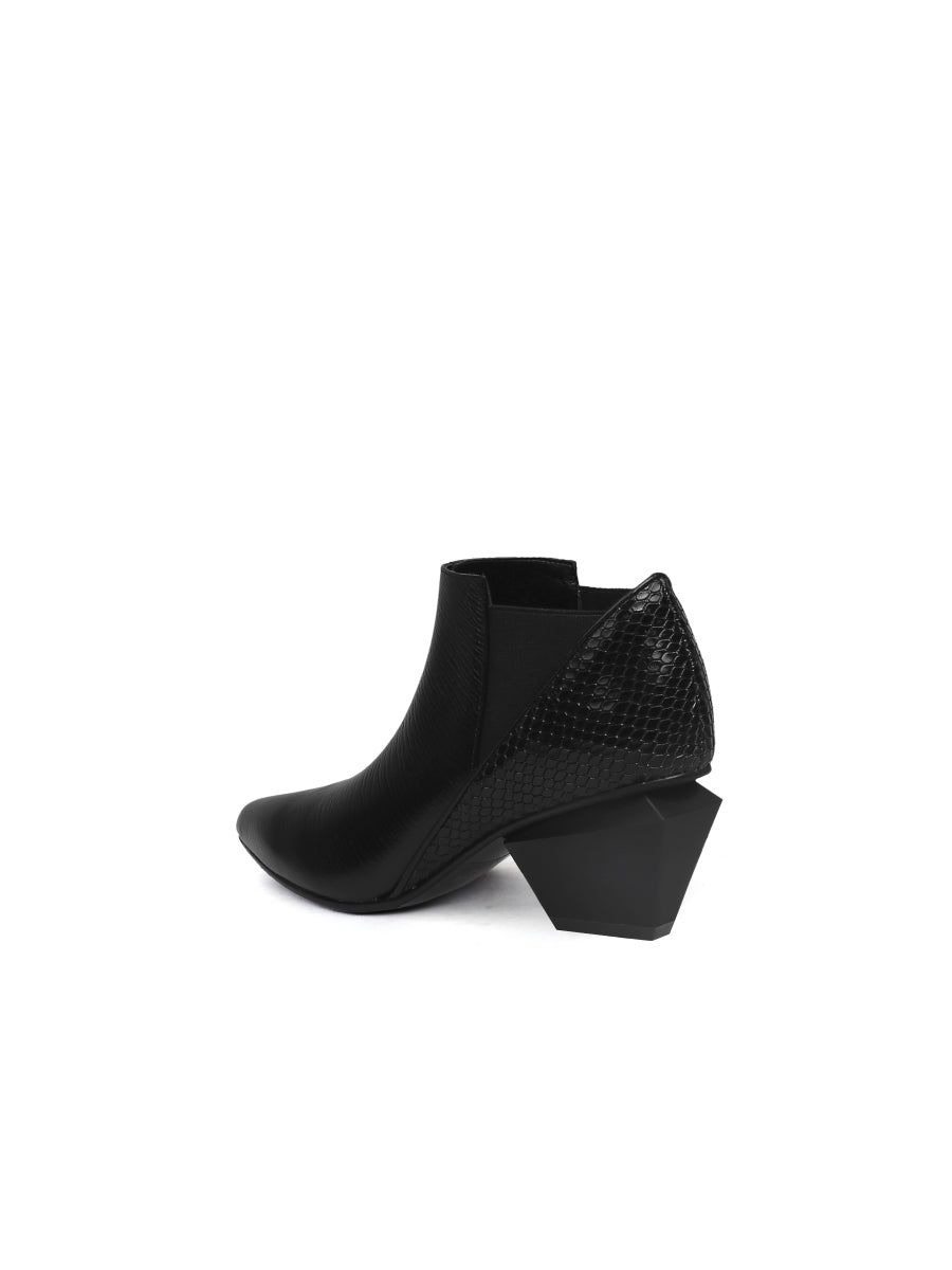 JadyRose | Geometry-Heel Textile Contrast Black Leather Ankle  Boots