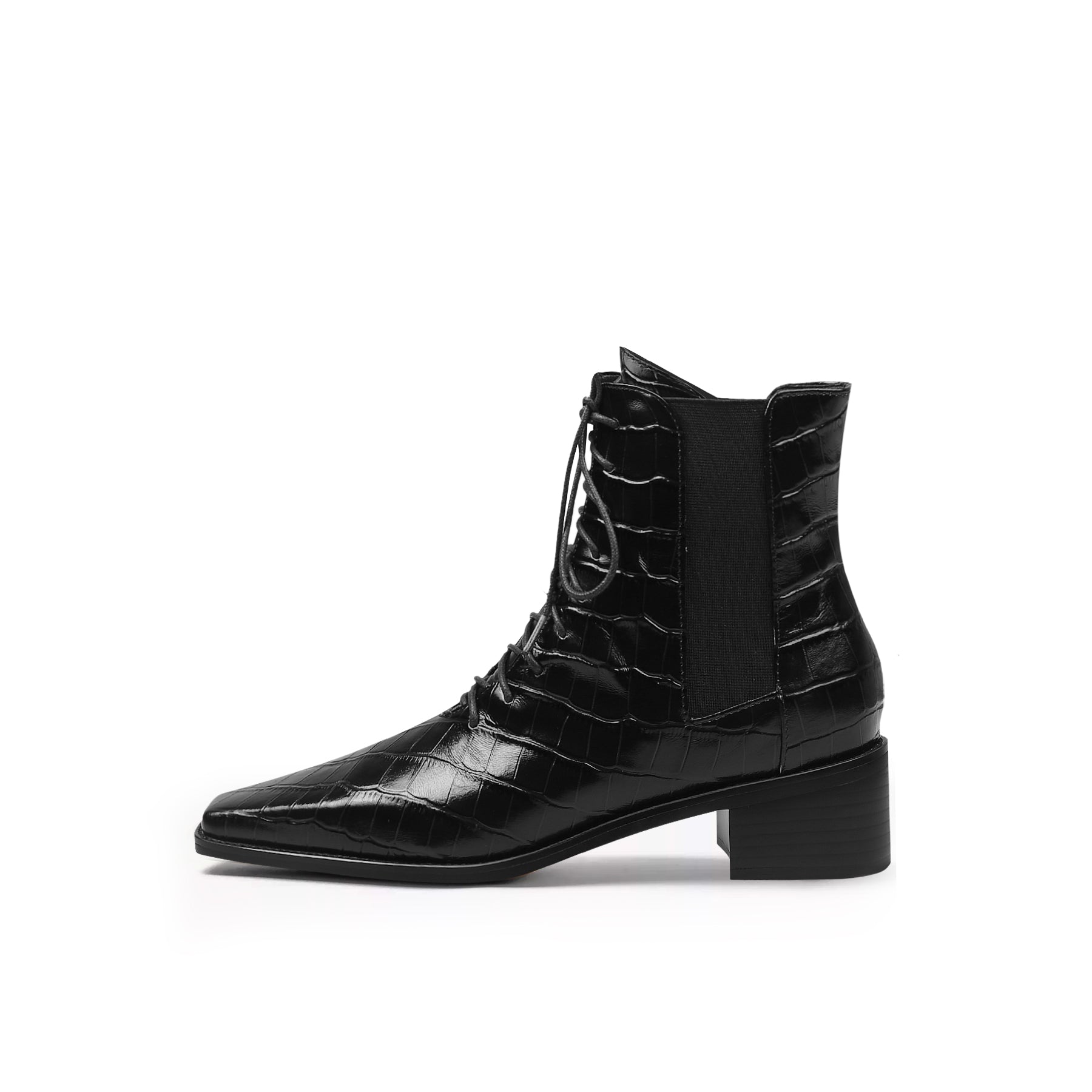 JADY ROSE | CROC-EMBOSSED LEATHER BOOT - BLACK