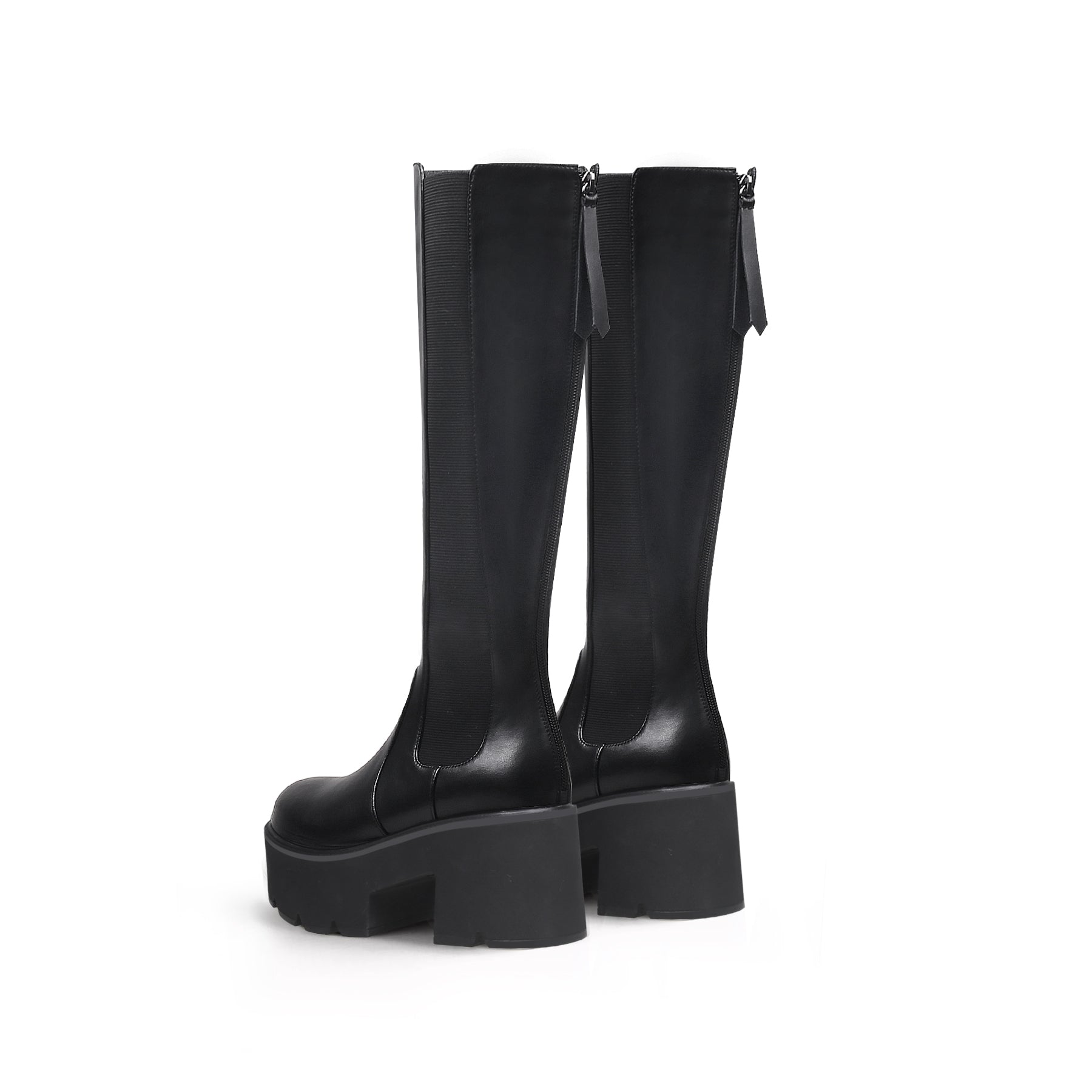 JADY ROSE | LUG SOLE KNEE HIGH LEATHER BOOT - BLACK