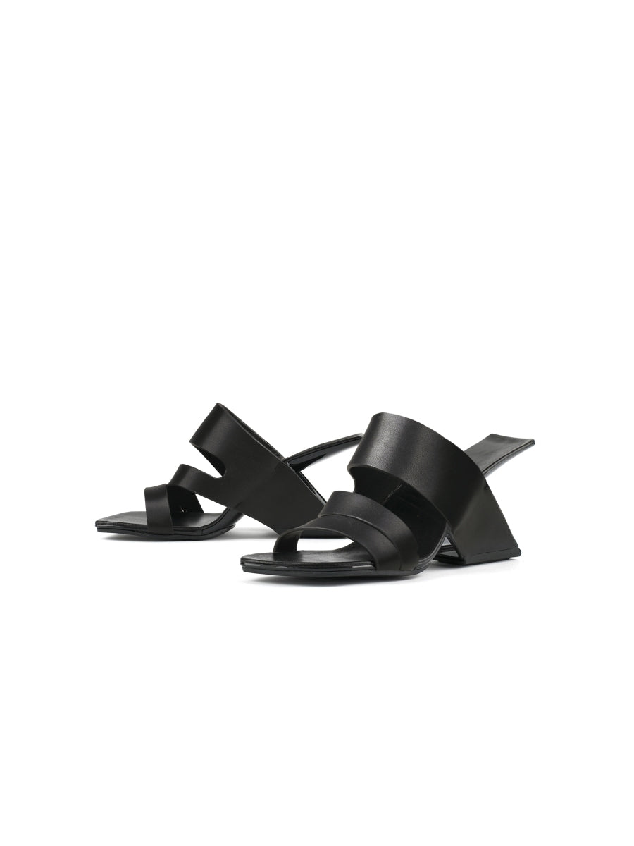 JadyRose | Black Cross Strap Leather Wedge Slides