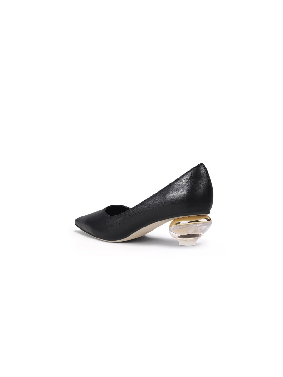 JadyRose | Genuine Leather Black & Crystal Bowl-Heel Pump