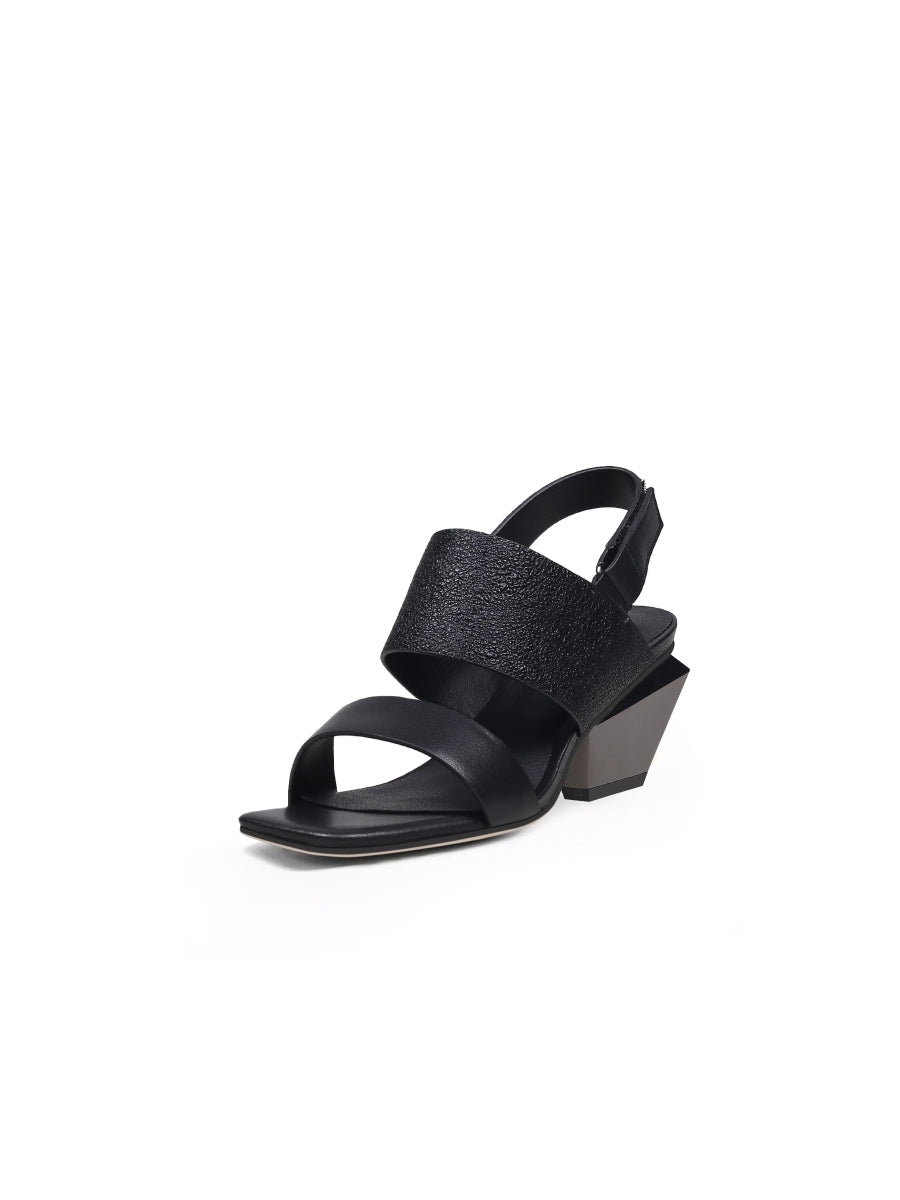 JadyRose | CASEY Geometry Heels Leather Black Slingback Sandals