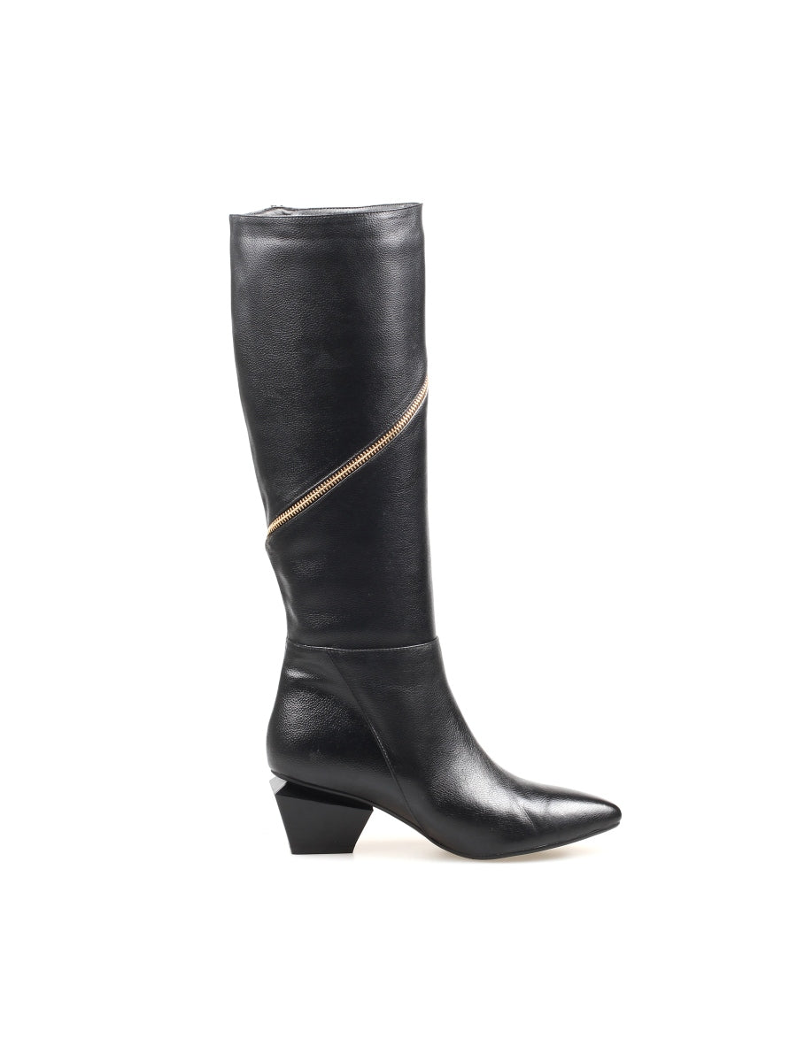 JadyRose | Black Round Side-Zip Knee-Hight Boot