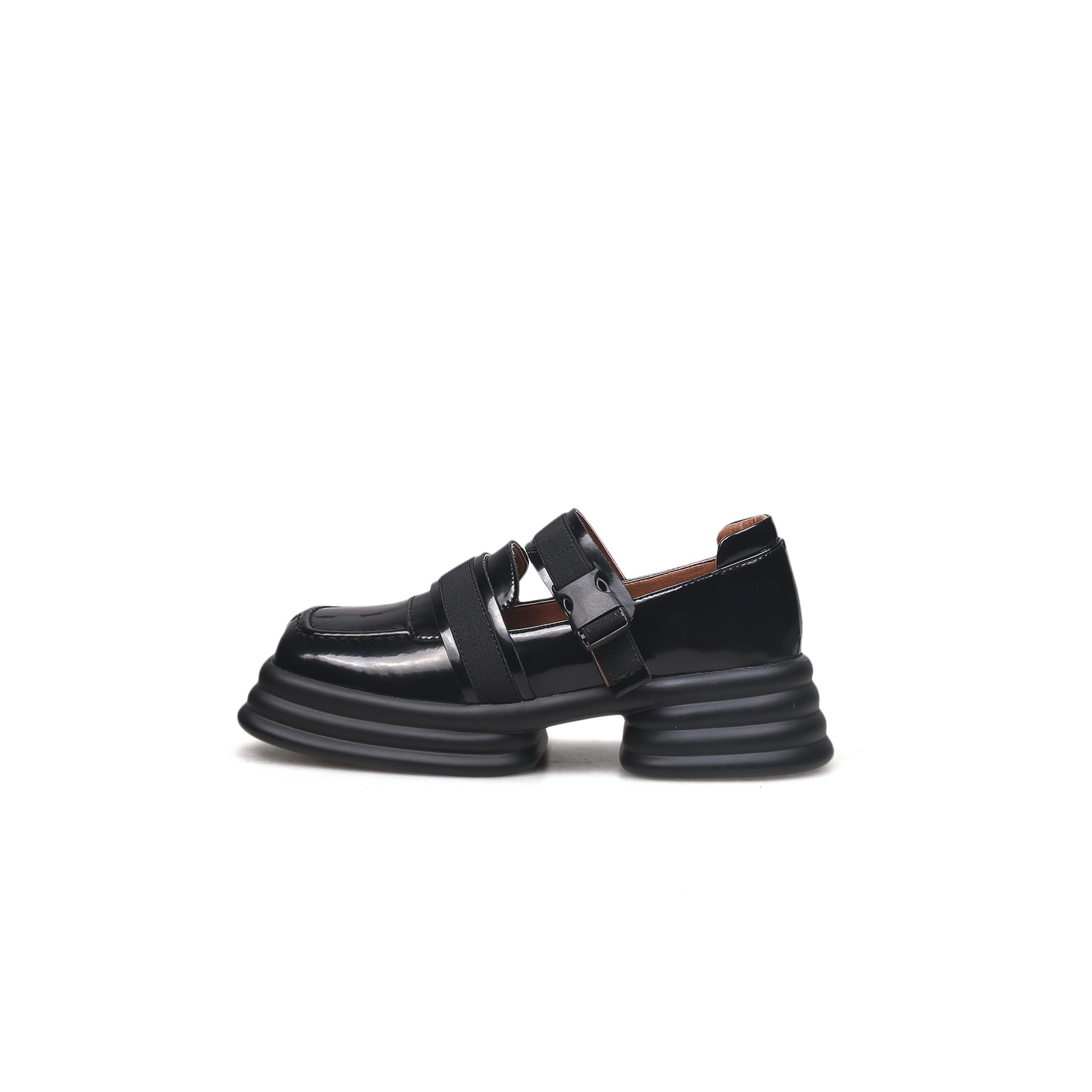 JADYROSE | PATENT LEATHER CUT-OUT STRAP LOAFER BLACK