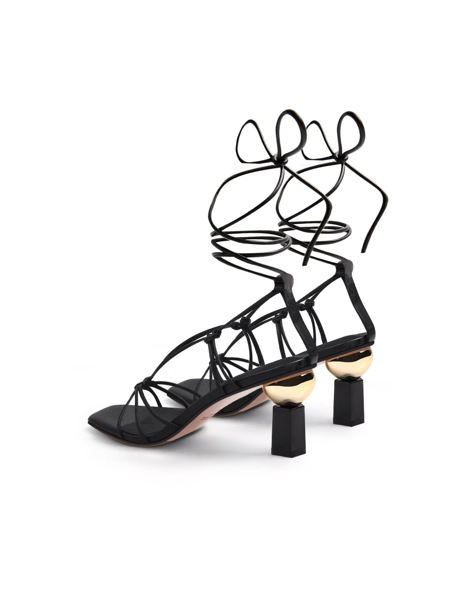 JadyRose | BECKAS Knots Strap Leather Black Sandal