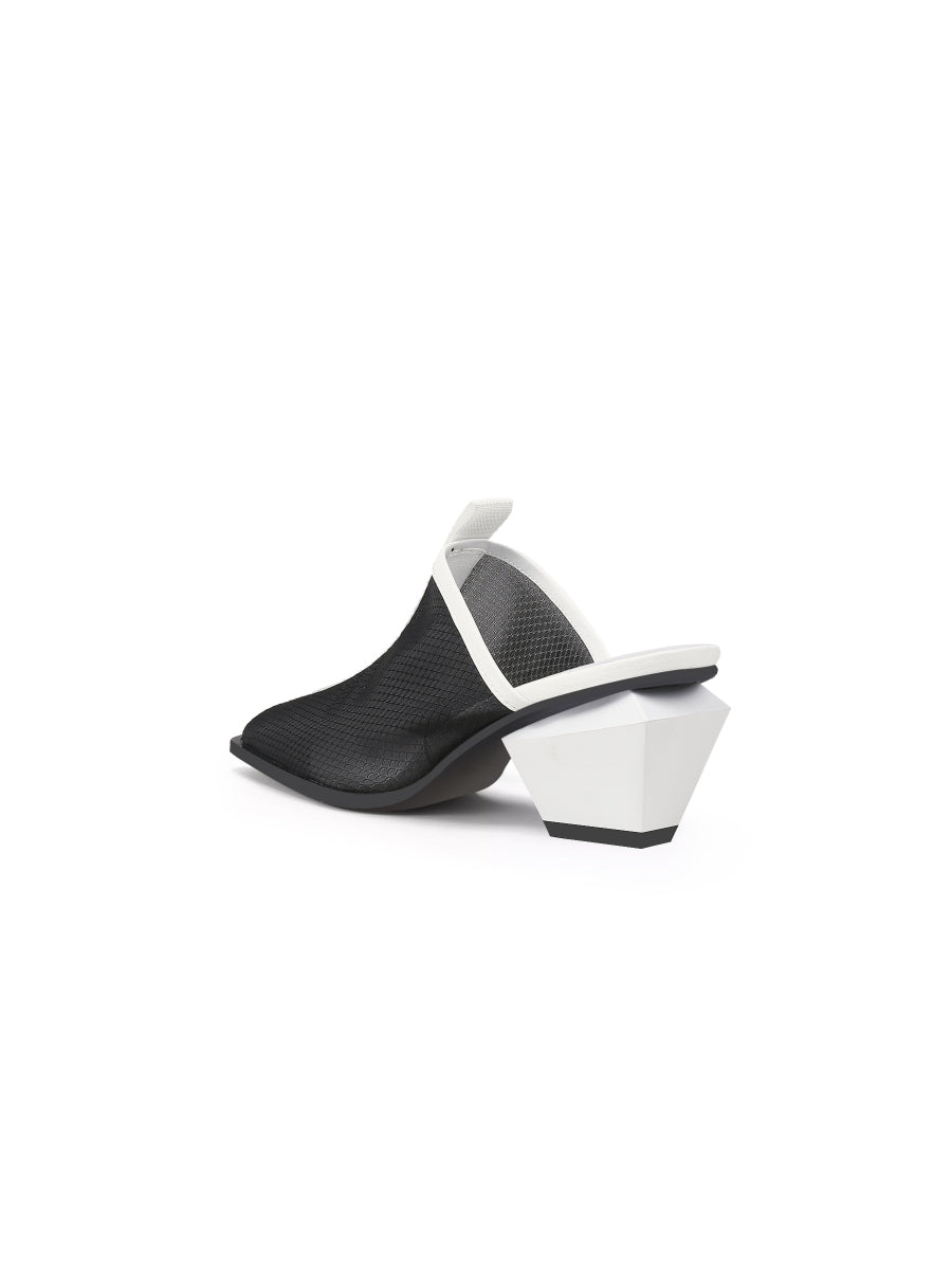 JadyRose | Geometry Block Point Toe Mid Heel Mules - Black