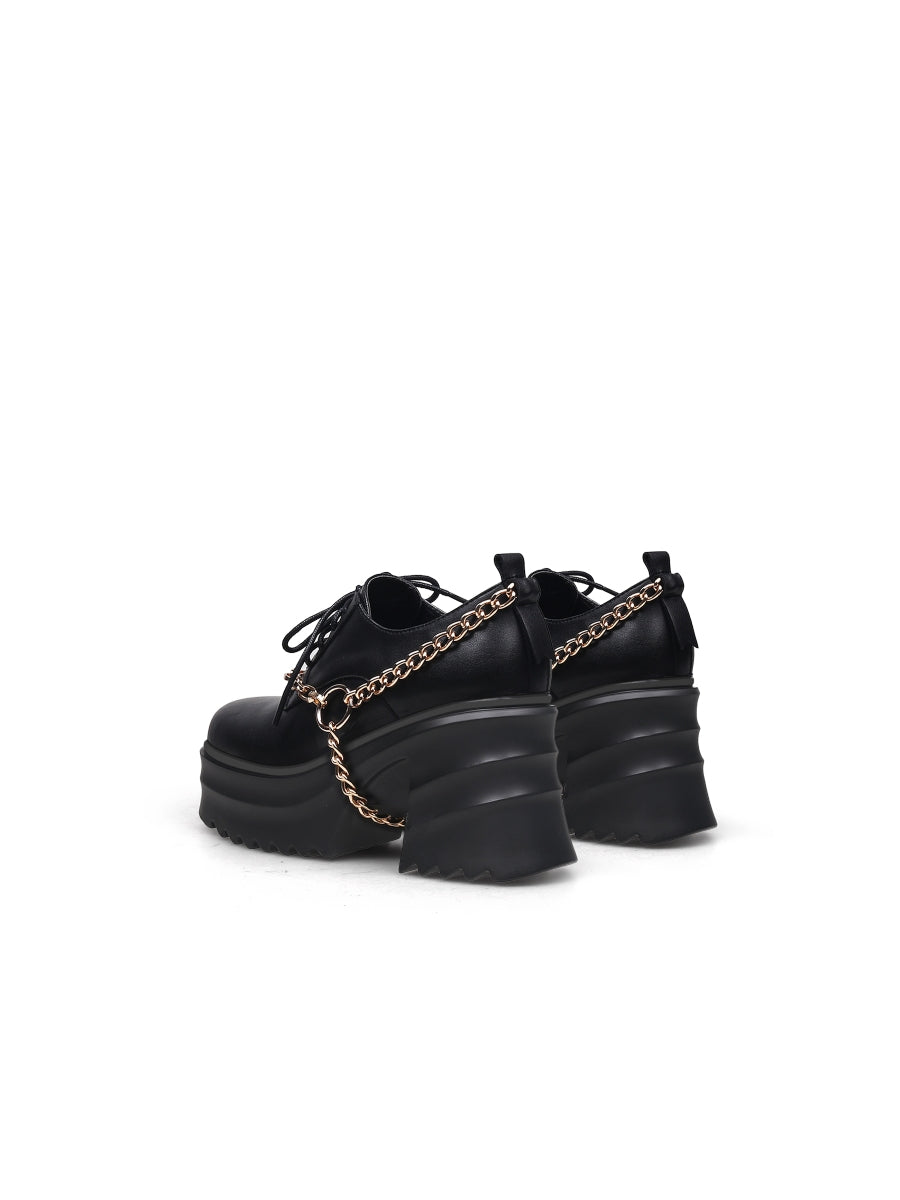 JadyRose | Black Leather Chain Over Chunky Heel Oxford