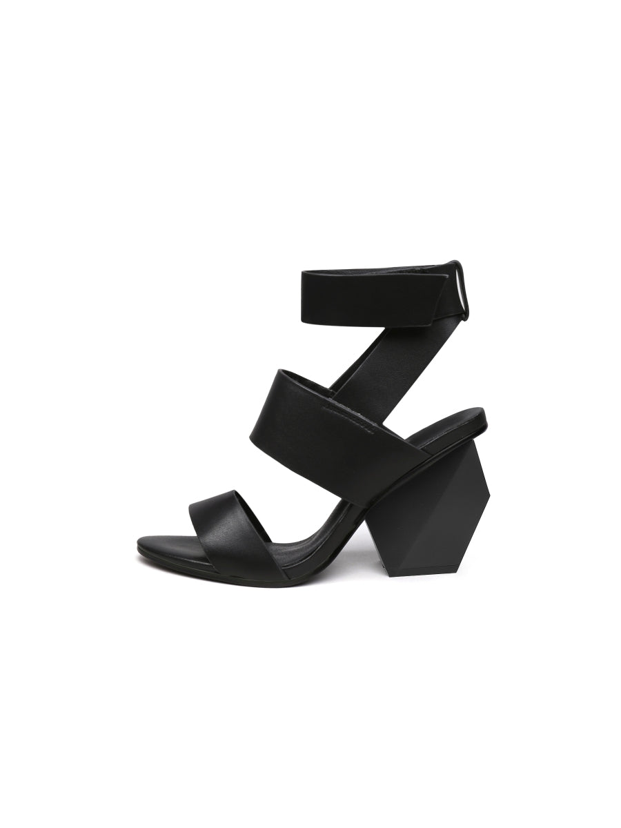 JadyRose | REEMA Block Heel Sawdust Leather Gladiator - Black