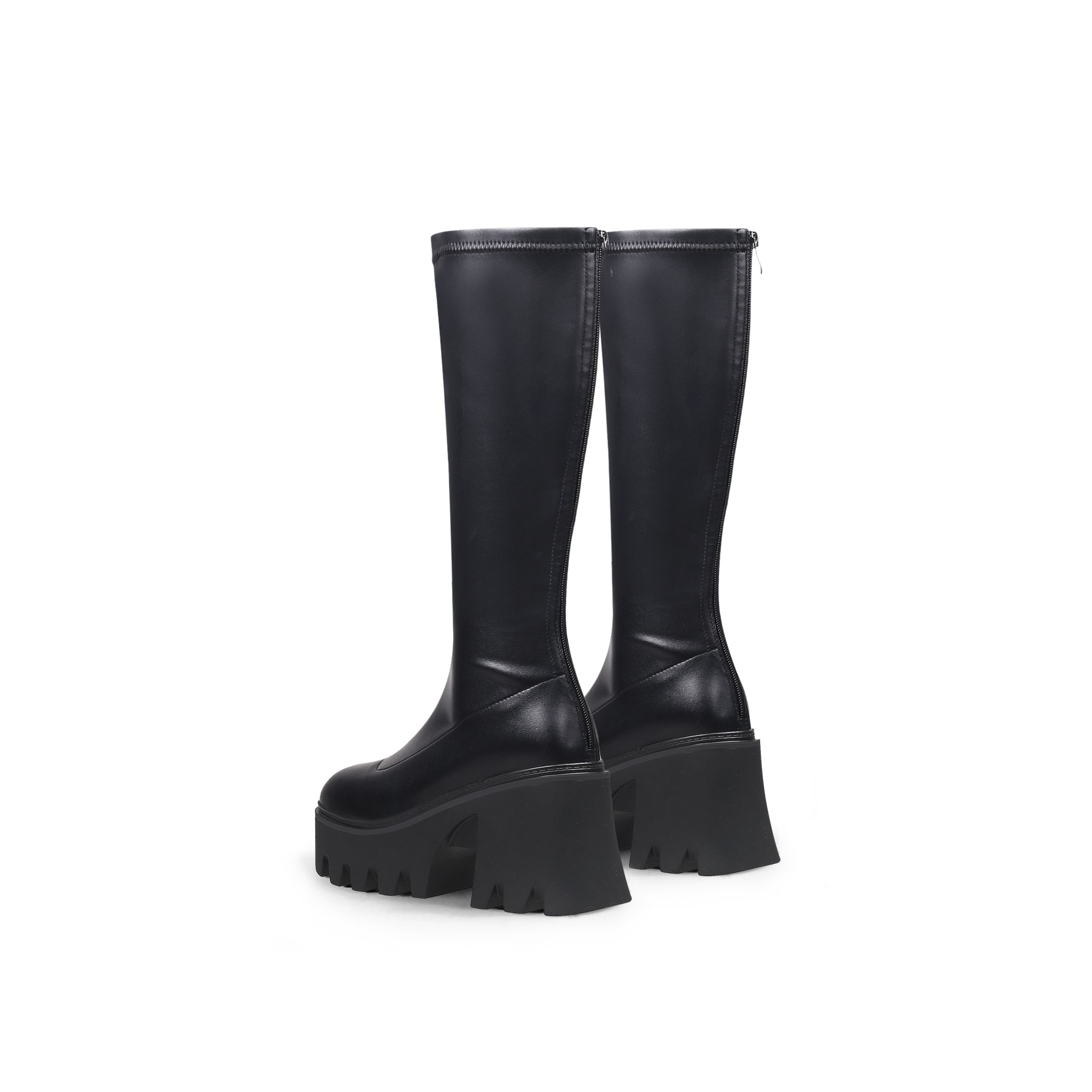 JADY ROSE | LUG SOLE KNEE HIGH LEATHER BOOT - BLACK