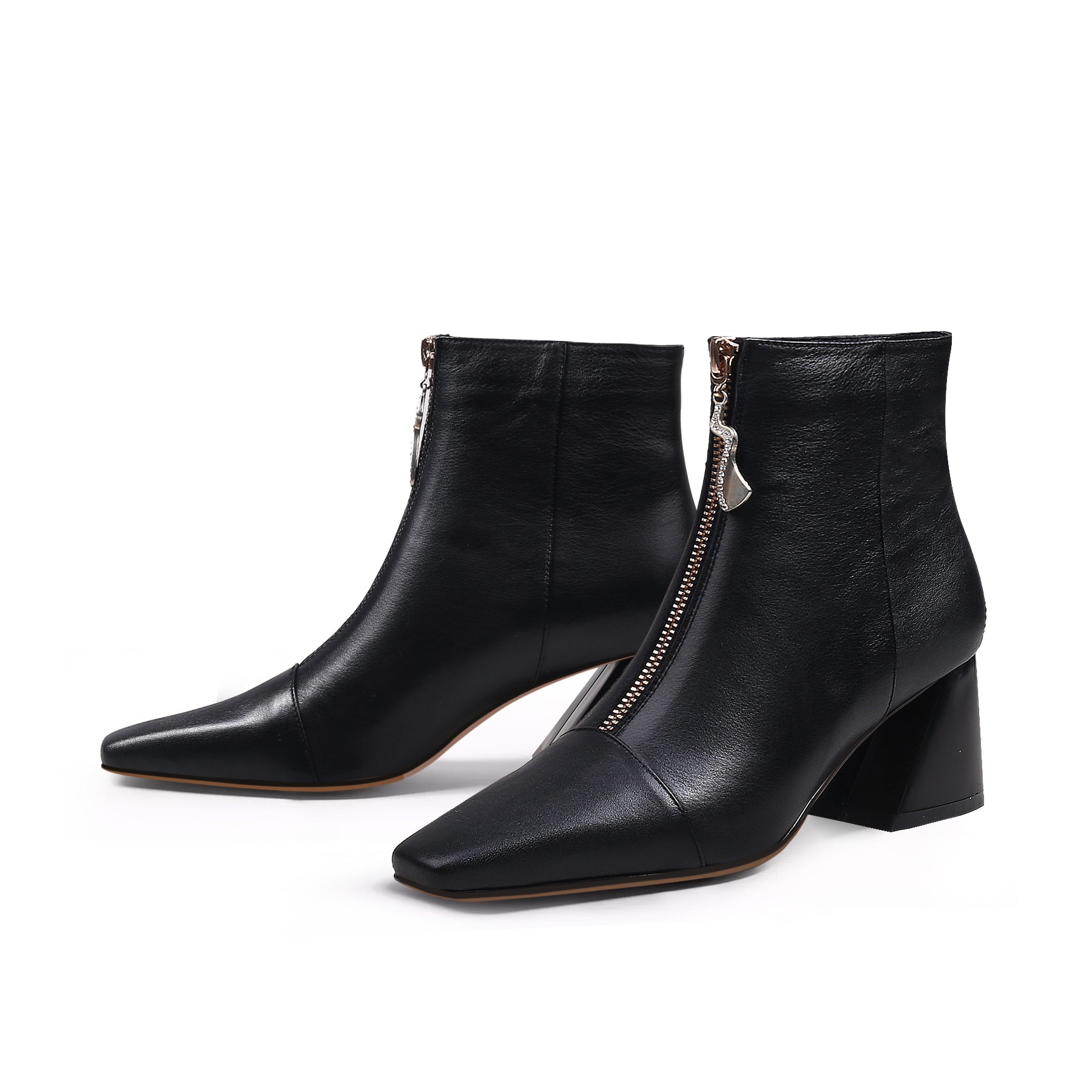 JADY ROSE | BLOCK HEEL LEATHER ANKLE BOOT - BLACK